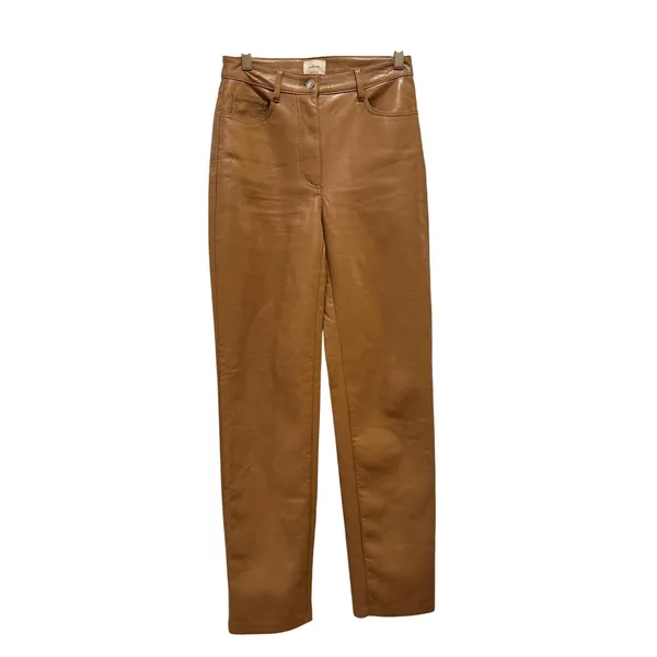 Wilfred Melina‎ Vegan Leather Pants Women 0 Tan Brown Camel High Rise Straight - Image 3