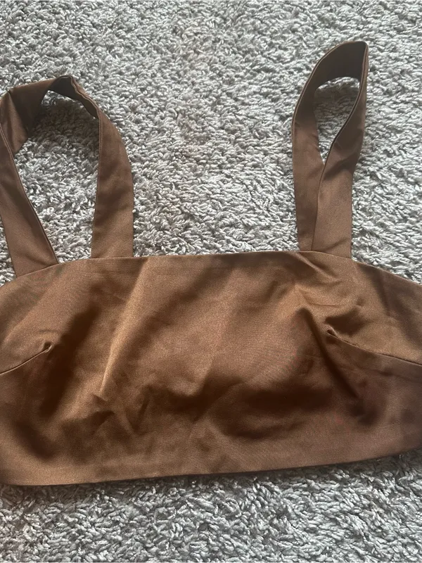 Le Lis Brown Satin Crop Top with Wide Straps - Image 3