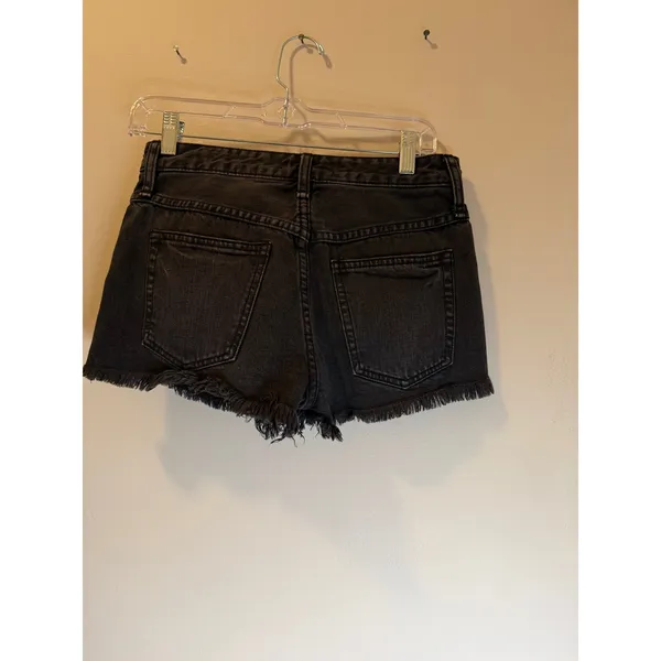 Free People Women Black Denim High Rise Frayed Cut Off Shorts Size 25 - Image 3