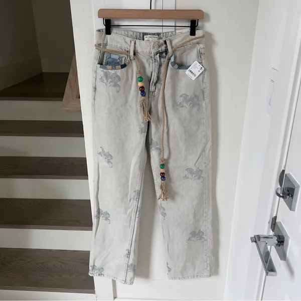 NWT Free People We The Free Geranium Slouchy Straight Jeans Patchwork Fields Fog - Image 4
