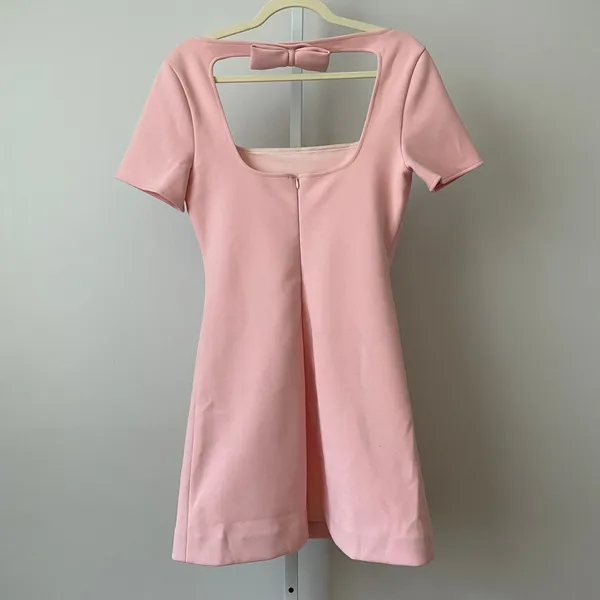 STAUD Dainty Coquette Bow Back Square Neck Mini Dress 4 Pink - Image 6