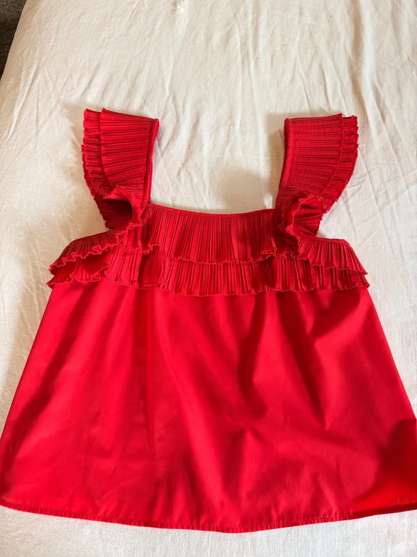 Entro Red Pleated Ruffle Off Shoulder Top Size L Cottagecore Boho - Image 3
