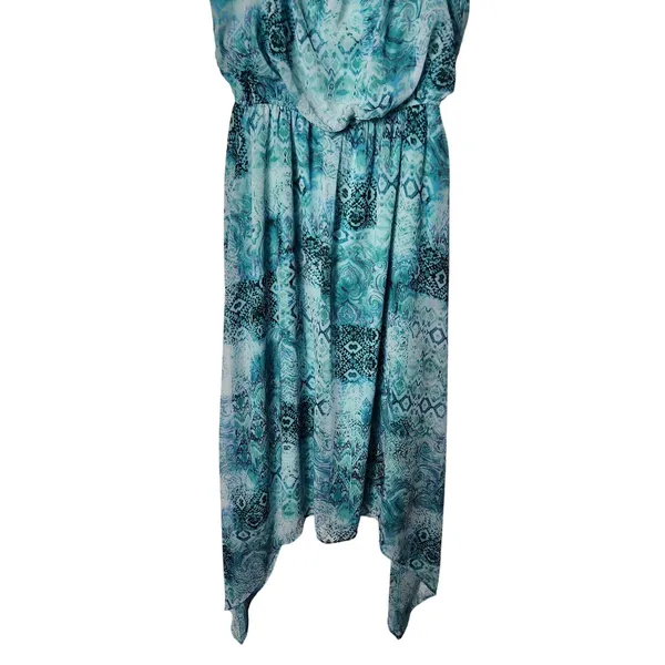 Emma & Michele Blue All Over Print Sleeveless Asymmetrical Hem Maxi Dress Large - Image 4