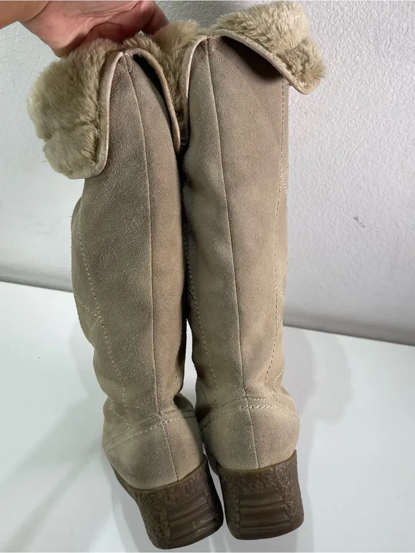 Y2K Steve Madden Faux Fur Boots Platform 9.5M Chunky Lined Suede Knee High Boho - Image 9