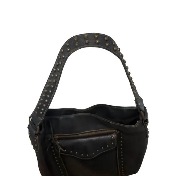 Y2K Black Studded Faux Leather Hobo‎ Shoulder Bag Brass Hardware Western Boho - Image 3