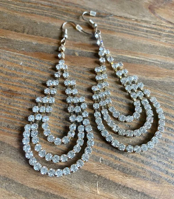 Charming Charlie Gold Strass Drop Statement Earrings - Image 3