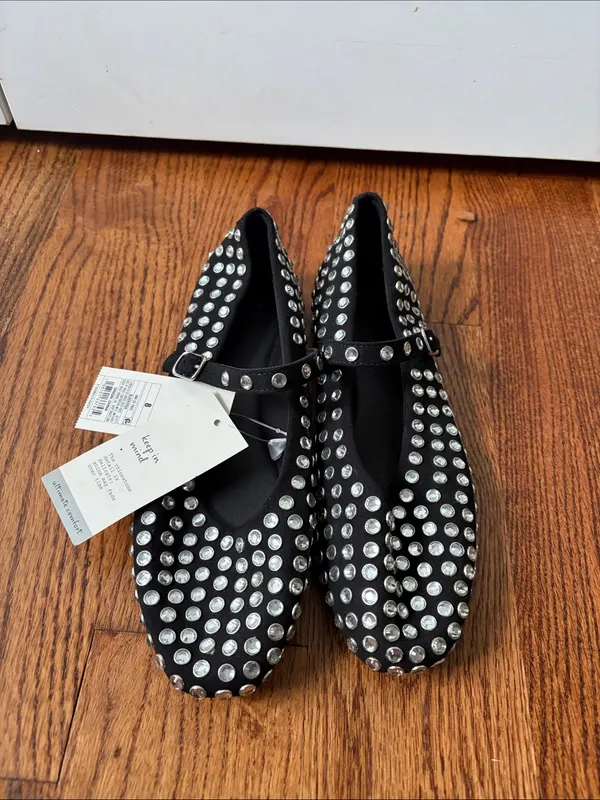 a new day Black Studded Mary Jane Flats size 8 New - Image 4