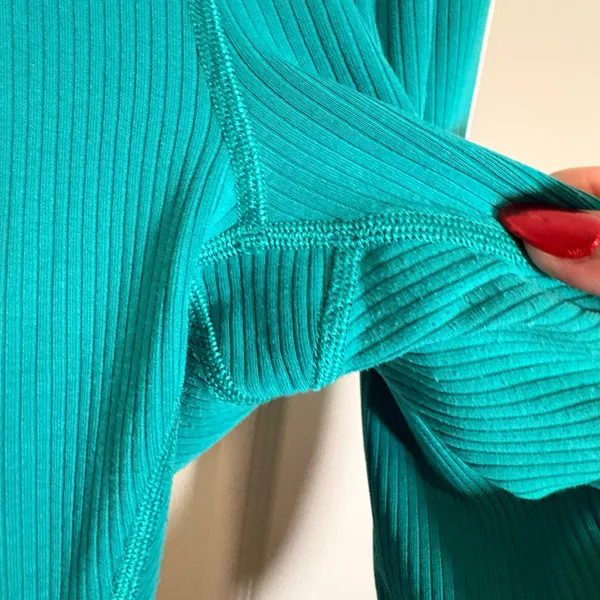Alo Yoga Blissful Ribbed High Waist 7/8 Leggings Ocean Teal S - Image 3