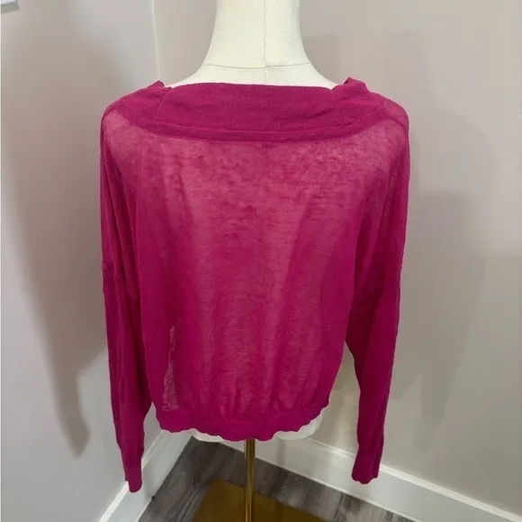 Maeve Anthropologie Magenta Pink‎ V-Neck Sheer Knit Dolman Top XS - Image 4