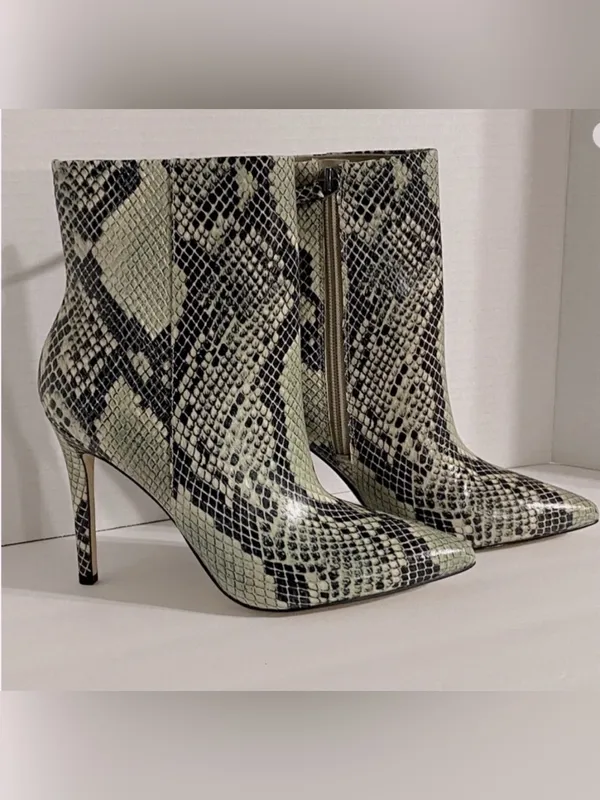Nine West Snake Print Leather Ankle Boots Size 9M Pointed Toe Stiletto Heel - Image 4