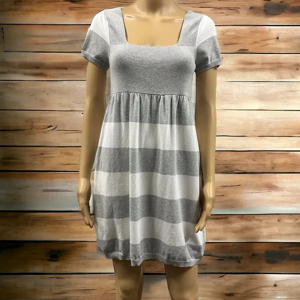 Pink Rose Premium Quality Grey White Striped Short Sleeve Knit Mini Dress Large - Image 9