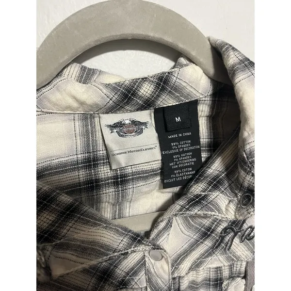 Harley Davidson Size Medium Plaid Button Down - Image 4