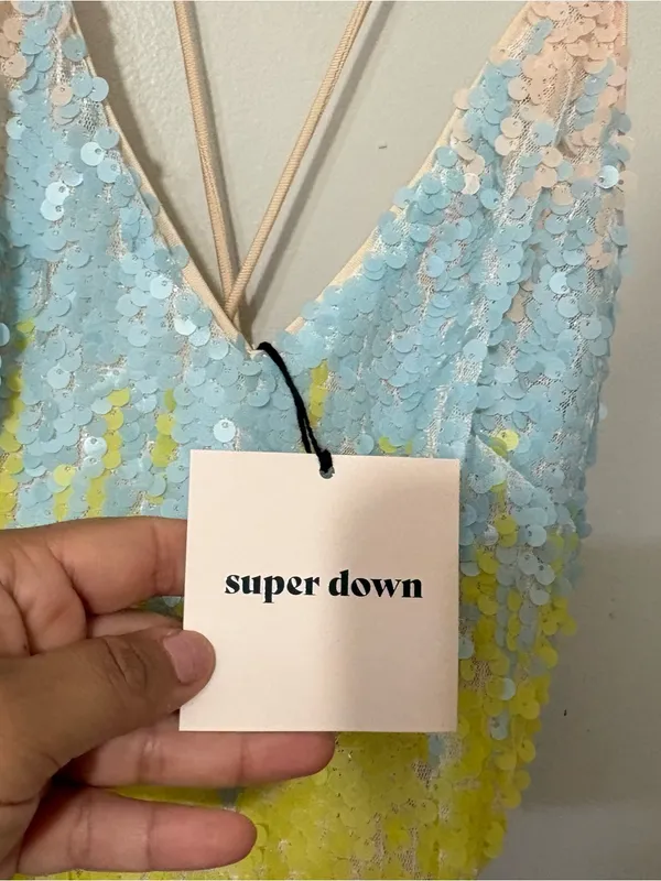 superdown Taylor Sequin Mini Dress Pastel Multi Open Back NWT S - Image 7
