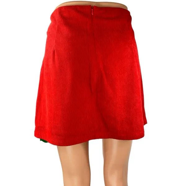 NEW Halara Women's Red Corduroy Pleated Zip High Waist Mini A-Line Skirt Size L - Image 3