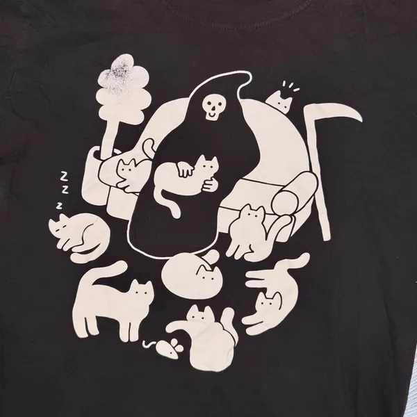 Cat and grim reaper short sleeve cotton t shirt large - Image 2