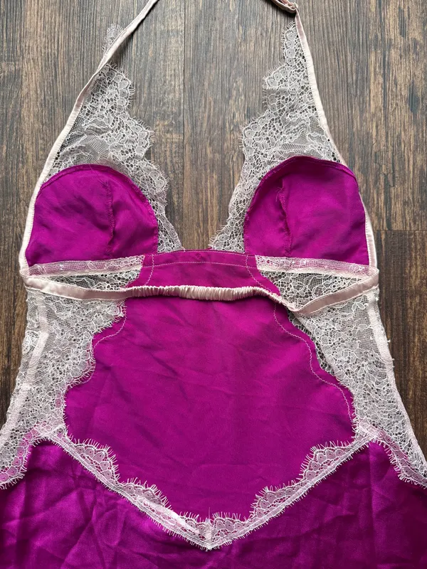 Victoria’s Secret Fuchsia Satin Lace Halter Neck Babydoll Nightie - Size S - Image 6