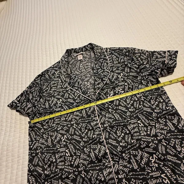Victoria’s Secret PJ Pajama Button Up Shirt Top Sz L Large Black & Pink - Image 8