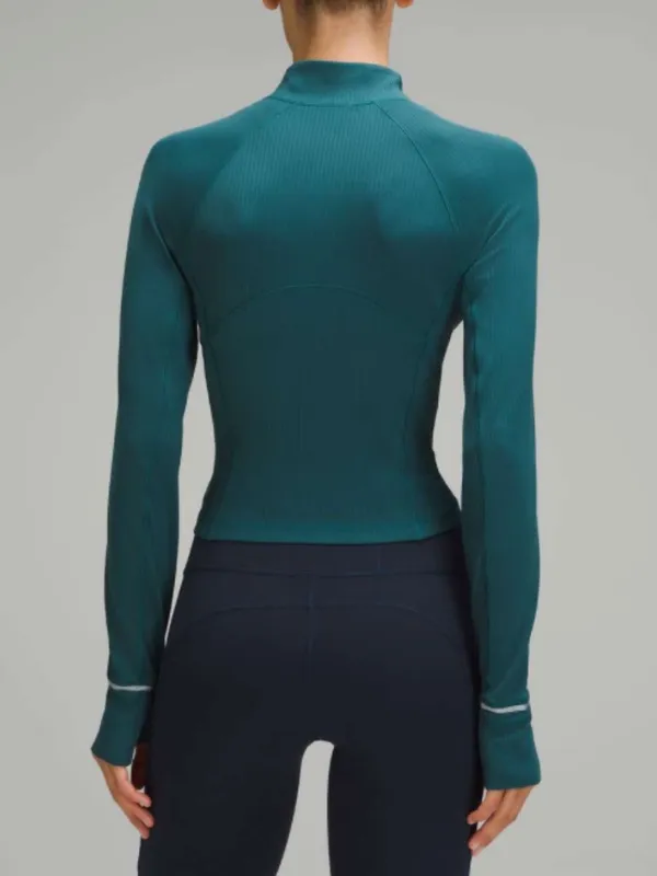 Lululemon Its Rulu Run Ribbed Cropped Half Zip Sweatshirt 2 Storm Teal - Image 4