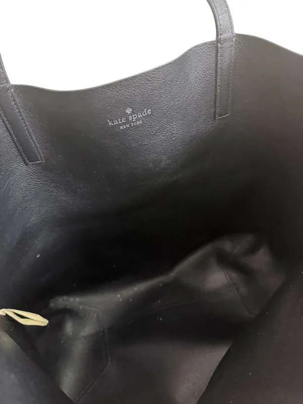 KATE SPADE Pewter Silver Black Reversible Leather Shoulder Tote Bag - Image 6