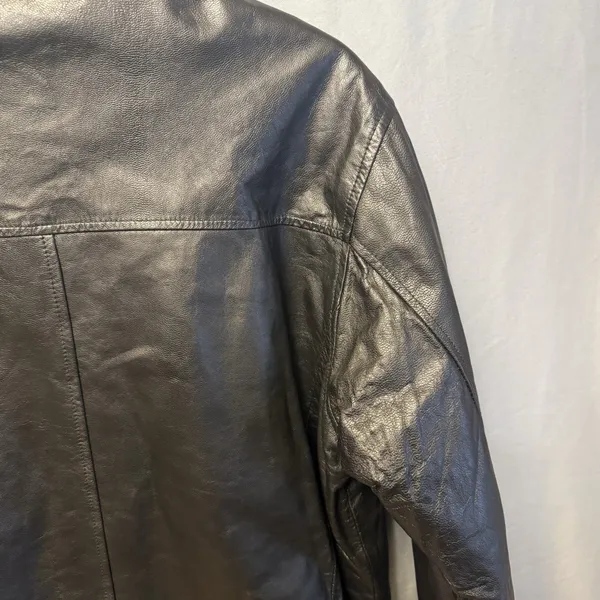 St. John's Bay Leather Bomber Jacket Mens Large Black Zip‎ Front Quilted Lined - Image 9