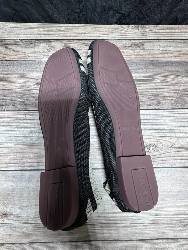 FASHION Women’s Black Cream Mesh Flats Slip On Shoes Size 40 - Image 3