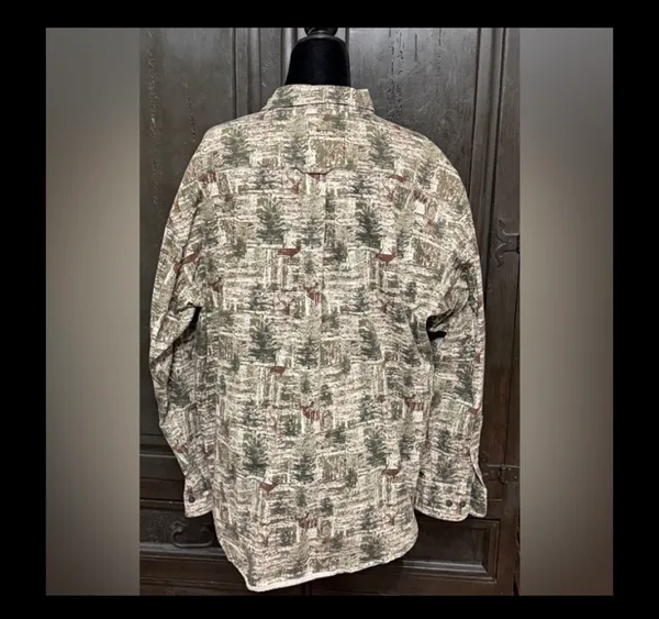 Cabela's longsleeve buttondown Denim deer & tree camouflage pattern - Size XL. Gently warn & excellent condition. Measurements approximately 27” from armpit to armpit x 29” long. Non-smoking home. Priced at as is condition. Don’t like my price make a reasonable offer! And thank you for checking my closet! - Image 2