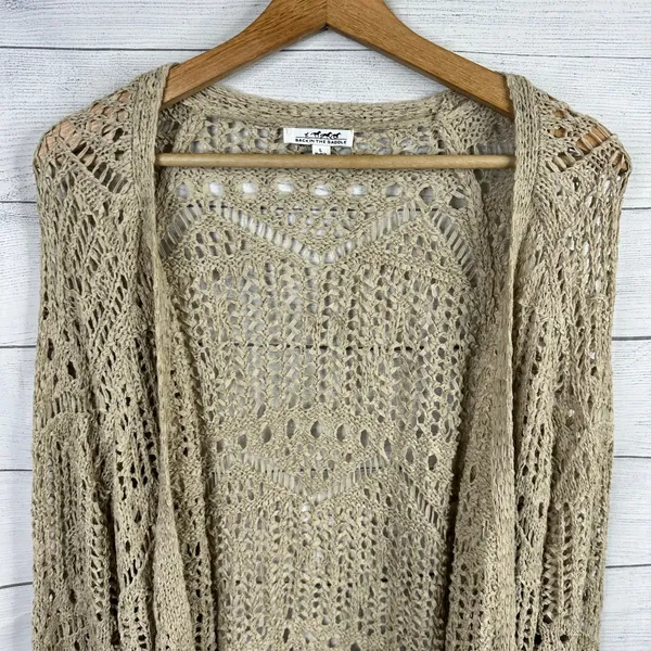 Back in the Saddle Womens Large Open Knit Crochet Cardigan Western Bohemian - Image 3