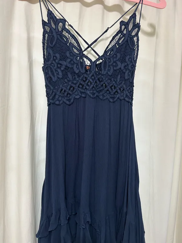 Free People Adella Mini Slip Dress Lace Boho Beach Adjustable S Navy blue - Image 2