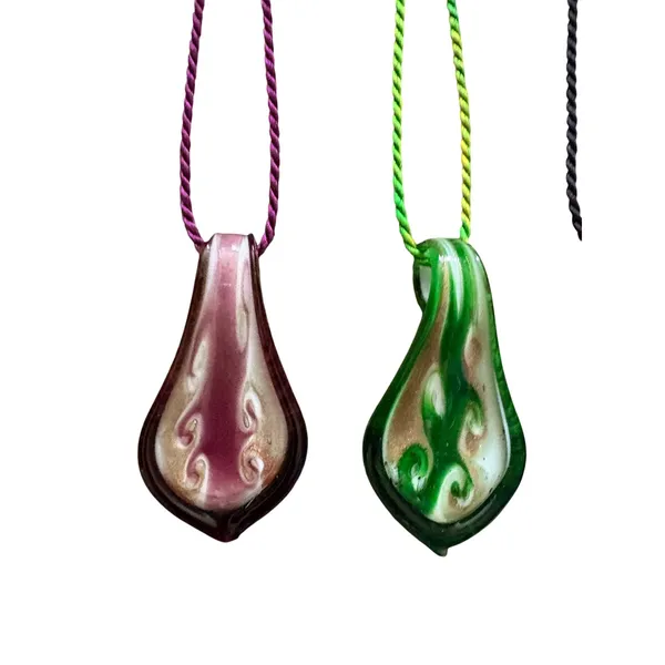 Set of 4 Hand Blown Art Glass Flame Teardrop Pendant Cord Necklaces‎ Multi Color - Image 3