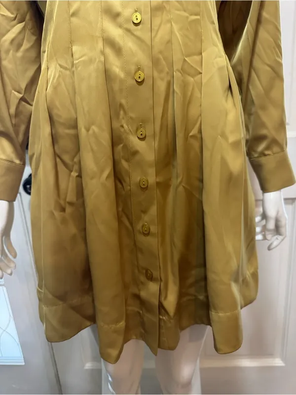 Exquise by Anthropologie Tobie Olive Green Button-Front Long-Sleeve Dress XS A - Image 6