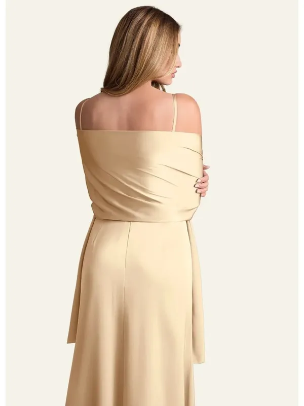 Azazie Women's Champagne Stretch Satin Shawl Wrap 90 inch - Image 2