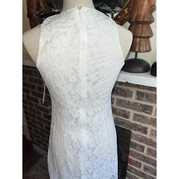 Aura RED DRESS White Lace Halter Neck Maxi Dress Sheer Split Hem Size XS - Image 7