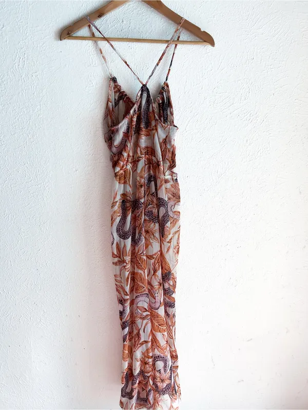 Urban Outfitters Out From Under Sheer Snake Print Romper Coverup Medium Tropical - Image 5