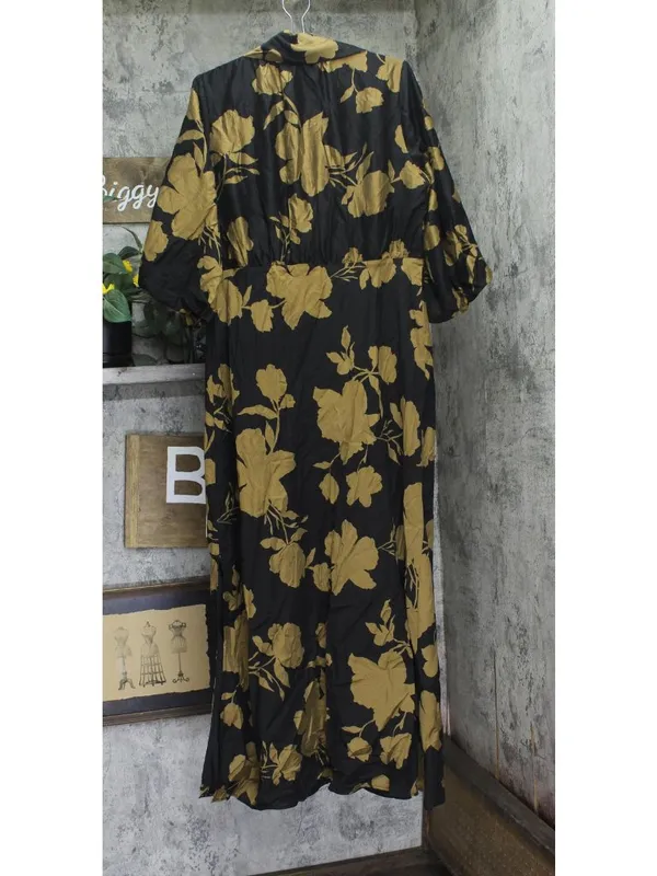 NWT A New Day Womens Tie Neck Maxi Dress Woven 94441349 Black / Brown Floral XL - Image 3