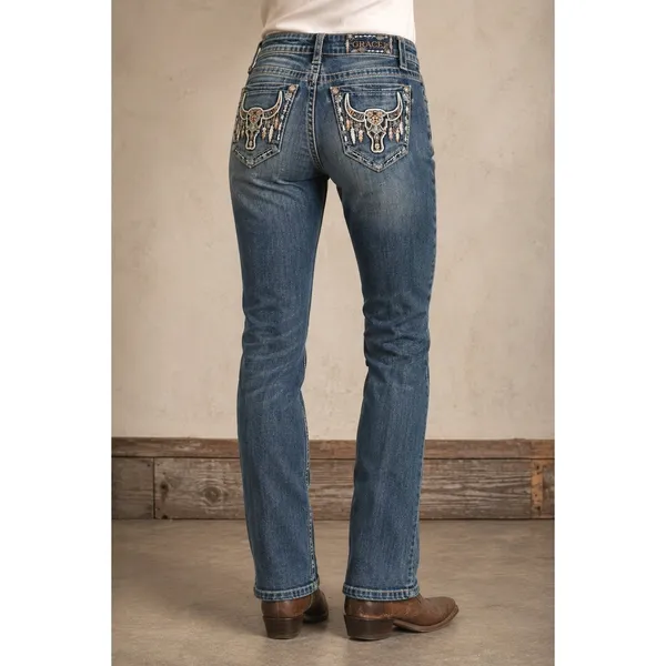 Grace in LA Jeans Womens 25 Blue Bootcut Bull Skull Embellished Pocket Western - Image 2