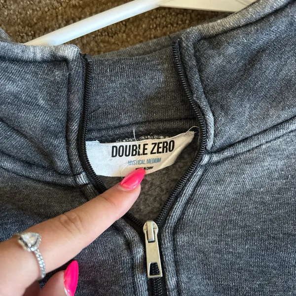 Double Zero Dark gray distressed quarter zip - Image 2