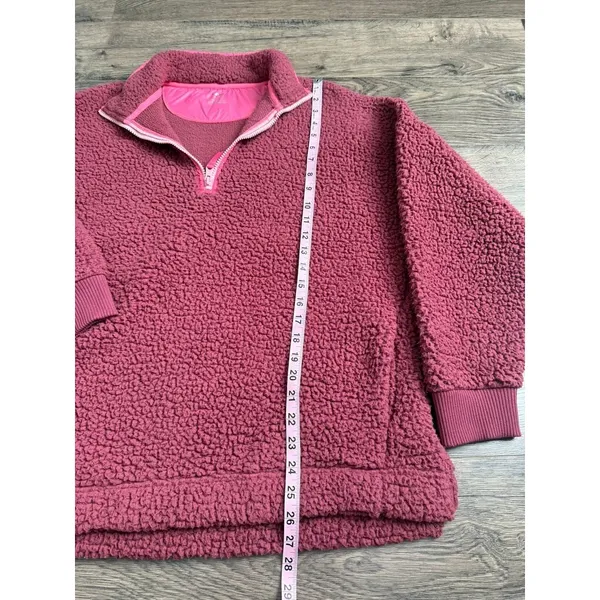 Aerie Women's Sherpa‎ pullover 1/4 zip Sweater Jacket Super Soft Wine Color Sz M - Image 7