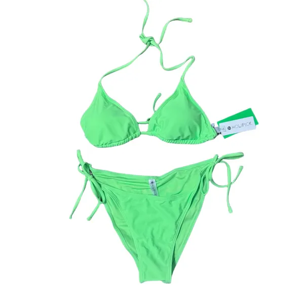 NWT‎ Neon Green Triangle Tie Bikini Set - Image 4