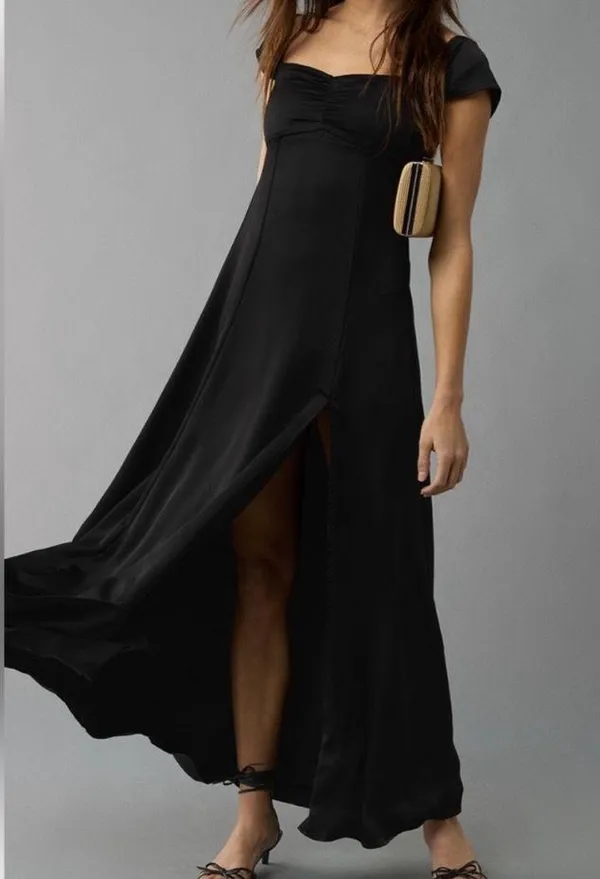 AE Exclusive Satin Sweetheart Off-the-Shoulder Maxi Dress - Image 2