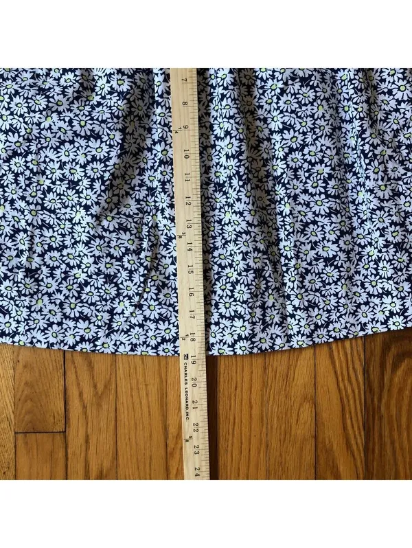 J.Crew NWOT Women's Linen Navy Blue White Yellow Floral Elastic Waist Skirt 12 - Image 3