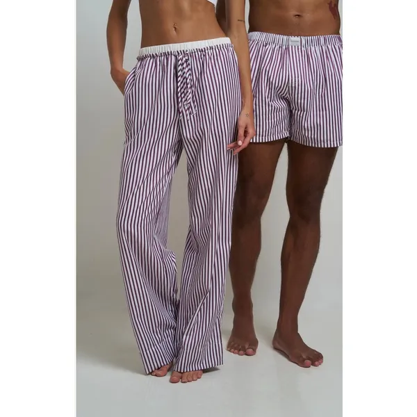 Gooseberry Intimates Le Boyfriend Unisex Plum Striped Poplin Lounge Pants M NEW - Image 7