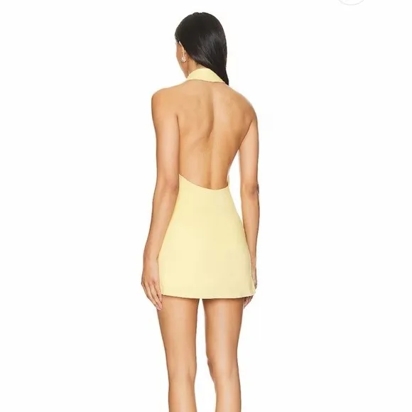 SNDYS Halter Button Front Mini Dress Butter Yellow Brunch Chic Spring Size S - Image 2