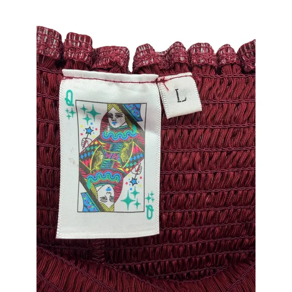 Queen of‎ Sparkles Burgundy Metallic Smocked High Waist Shorts L Gameday Party - Image 3
