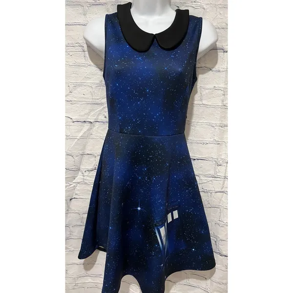 Dr. Who Galaxy Tardis Dress A Line Sleeveless Peter Pan Collar Blue Hot Topic XS - Image 2