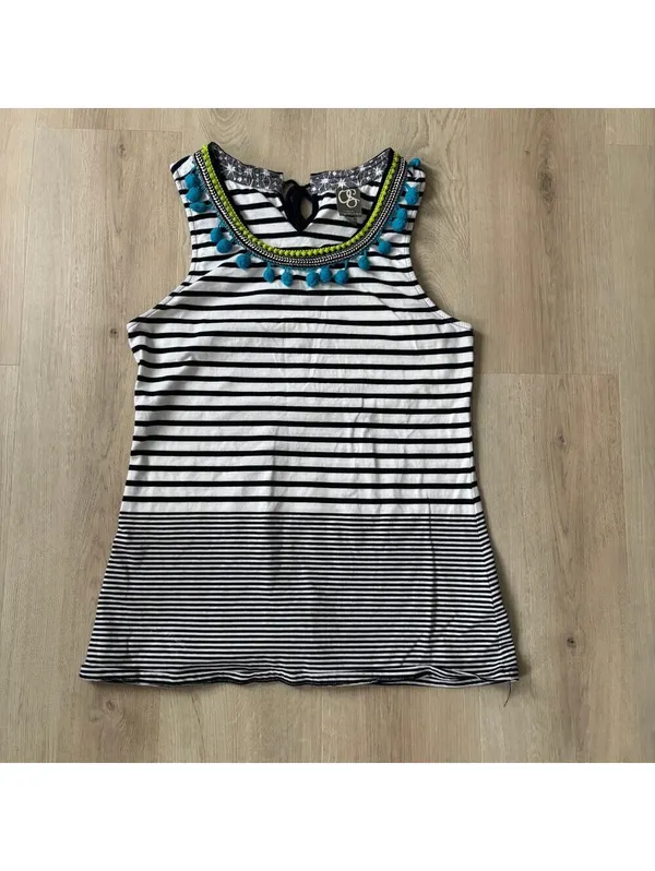 Anthropologie One September EUC Women's Striped Pom Pom Tank Size M - Image 2