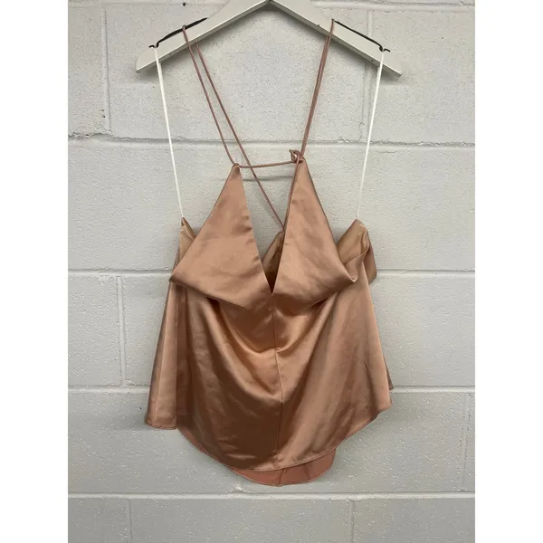 RTR Obando Sz 8 Orange tan Silky Satin Sleeveless Halter Cami Top sexy solid - Image 5