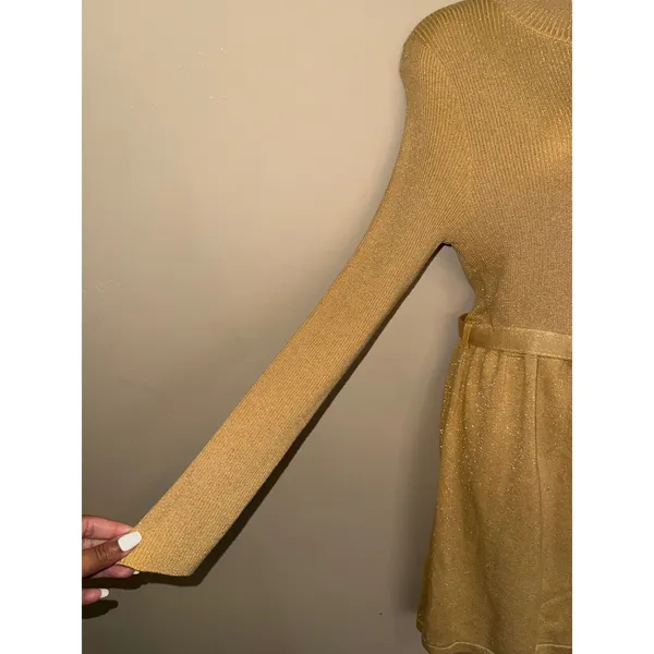 Free People French Girl Gold Metallic Belt mini dress M Glam Holiday Retro Chic - Image 5