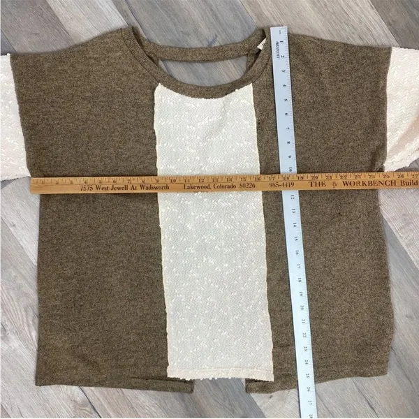 POL Open Tie Back Sweater Bell Sleeve Color Block Brown Cream Large‎ Boho - Image 12