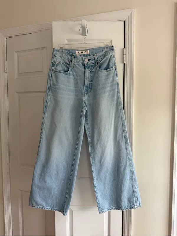 AMO Frida Crop Jeans 26 Light Wash High Rise Wide Leg Denim - Image 2