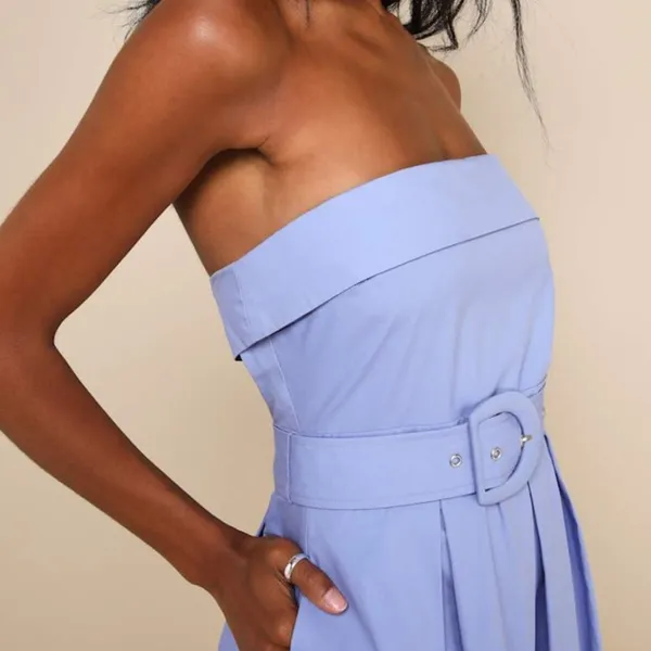 NEW Lulus Trendsetting Choice Periwinkle Strapless A-Line Midi Dress Medium - Image 6